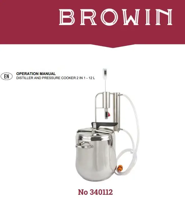 BROWIN 340112 Distiller and Pressure Cooker 2 in 1 Instruction Manual