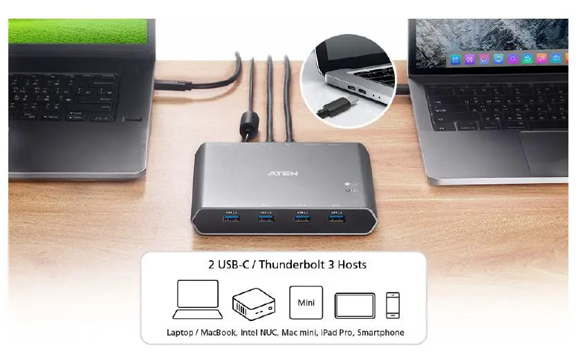 ATEN US3311-2-Port-4K-DisplayPort USB-C-KVM-Dock-Switch-with-Power-Pass-Through-fig- (4)