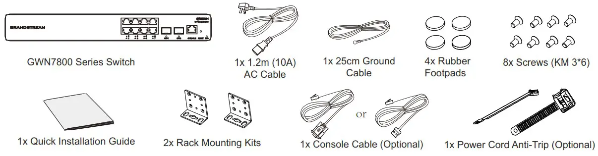 GRANDSTREAM GWN7800 Series Entreprise Layer 2 Managed Network Switch - PACKAGE CONTENTS