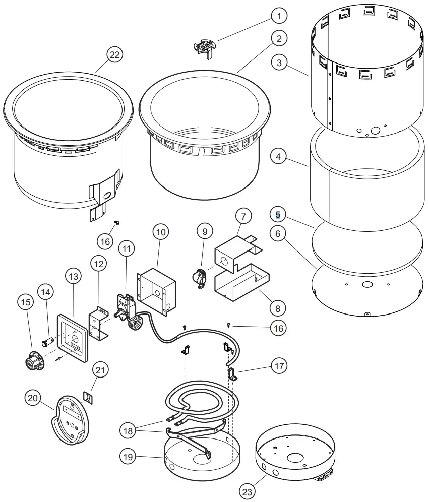 APW wyott SM 50 4ULS Built In Round Well Warmers with Thermostat Control - PARTS LIST