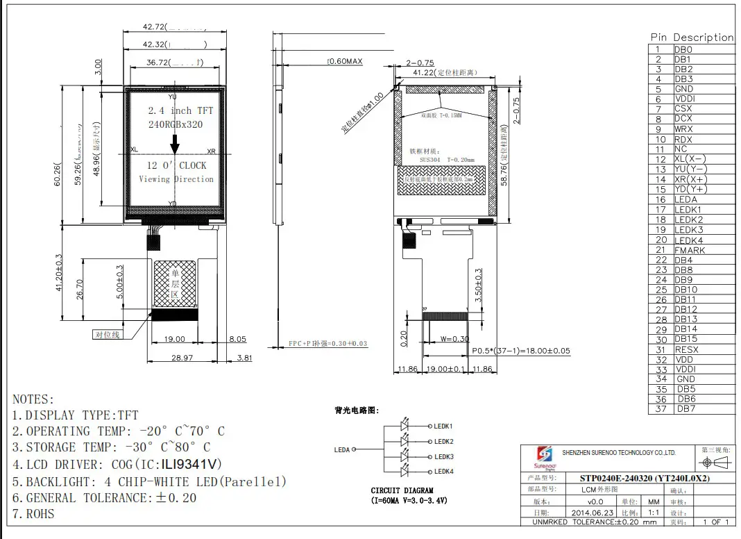 Surenoo STP0240E 240320 Series TFT LCD Panel - fig