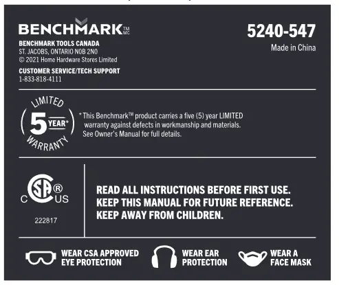 BENCHMARK 65575-9 120V 9 Ton Electric Log Splitter - warranty on tool