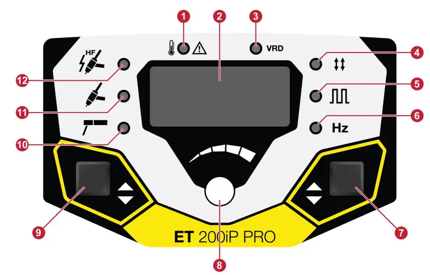 ESAB Rogue ET 200i PRO CE TIG Welding Machine - Setting panel