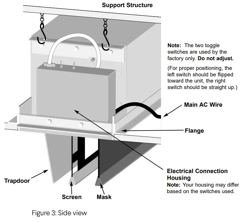 Stewart FILMSCREEN Stealth Medio V6 H6 Retractable Above Ceiling Screen System with Trapdoor - Side view