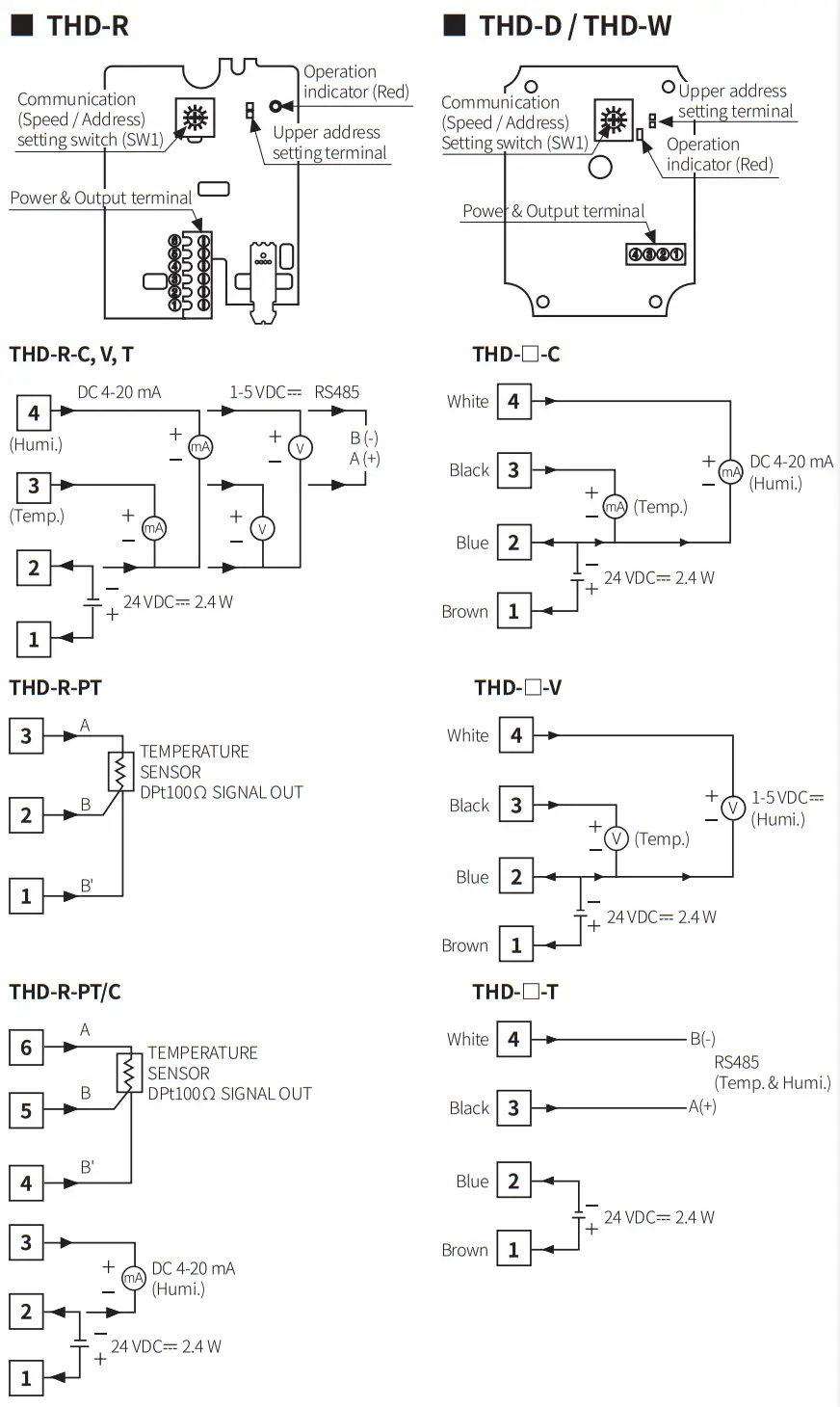 Autonics THD Series Temperature and Humidity Sensor - Dimensions 1