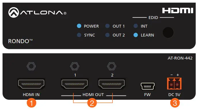 ATLONA AT RON 442 4K HDR Two Output HDMI Distribution Amplifier - Installation 1