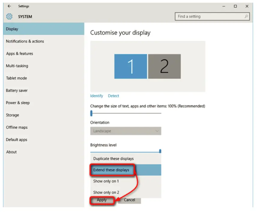Duplicate Mode to Extend Mode for Windows