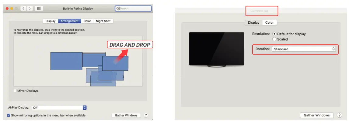 Rotate Display and Layout set up for Mac OS
