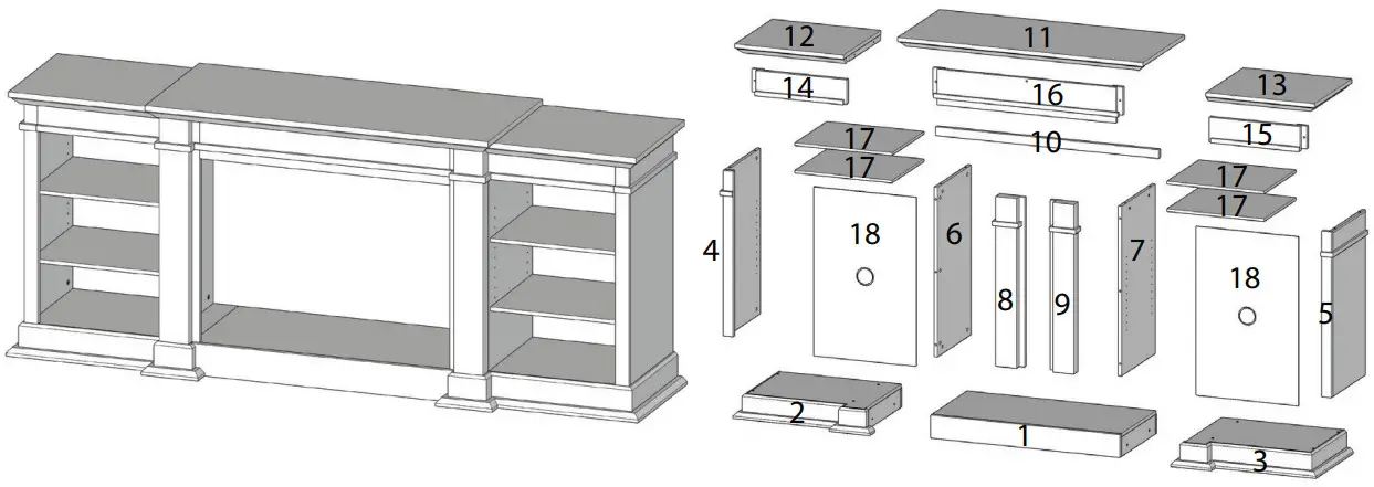 real flame 1290 Eliot Grand Electric Fireplace - Parts List