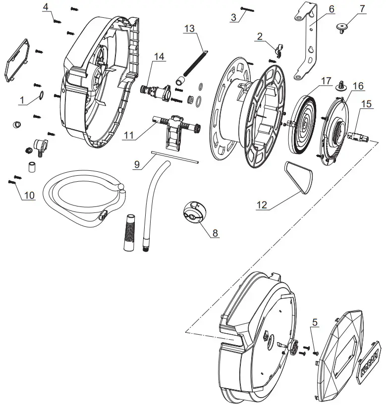 KOBALT SGY AIR265 Enclosed Retractable Reel with Poly Hybrid Air Hose - PARTS LIST