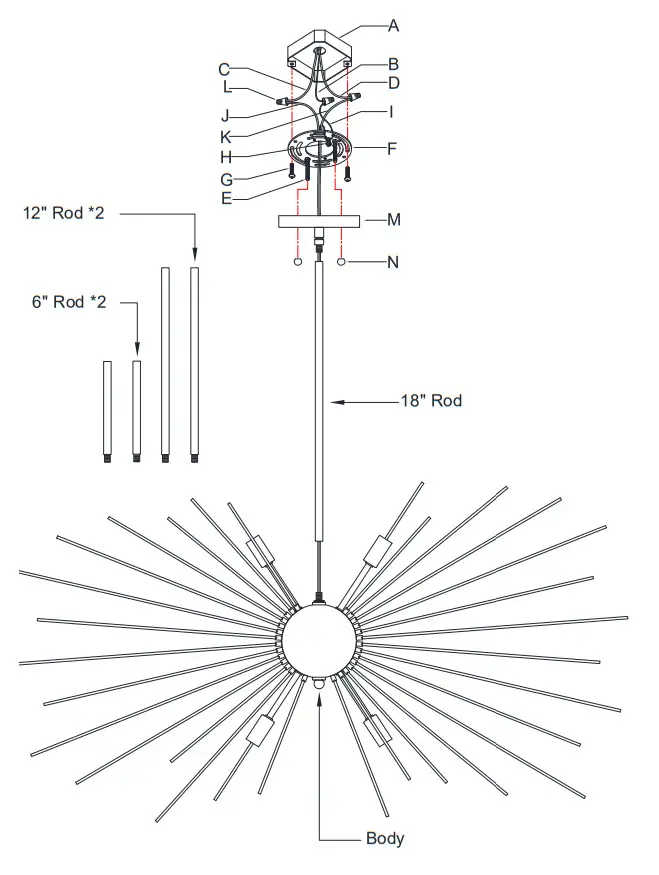 Ethan Allen 093621 Starburst Chandelier Metallic Sputnik Chandelier - Body