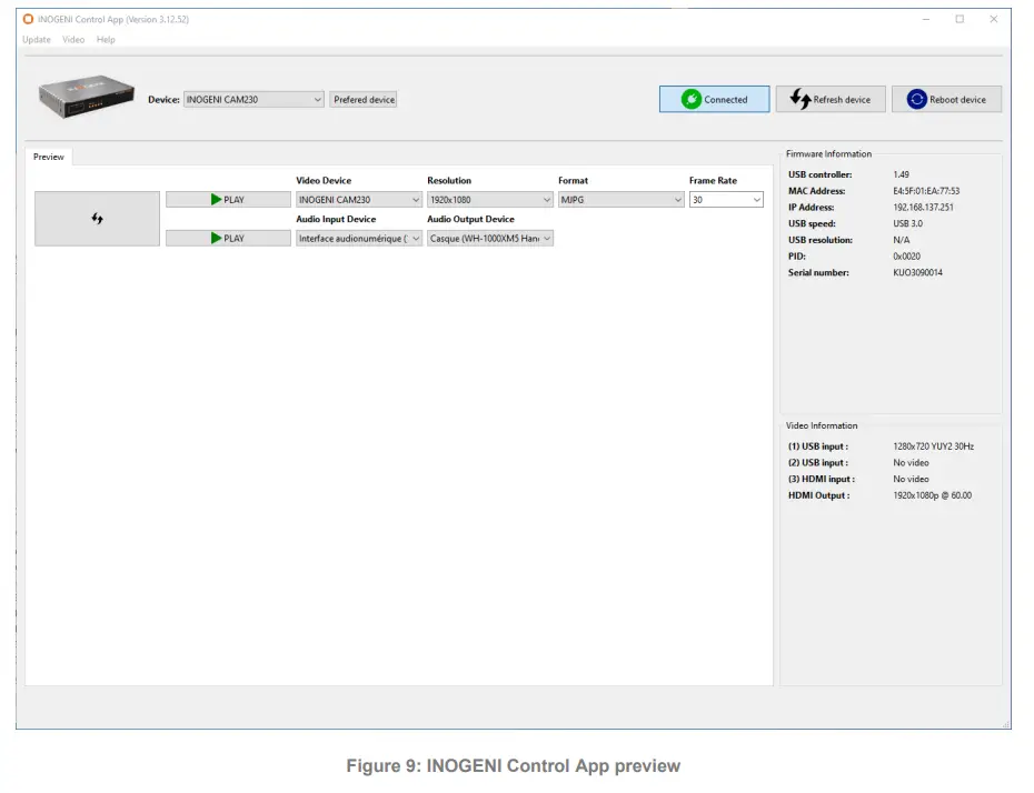 INOGENI CAM230 HDMI or USB 3 0 Camera Switcher - Control App