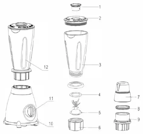 marta MT-1592 Countertop Blender - Parts list