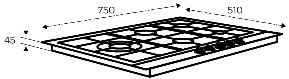 INVENTUM IKG7523WGGL Built in Gas Hob - OUTER DIMENSIONS