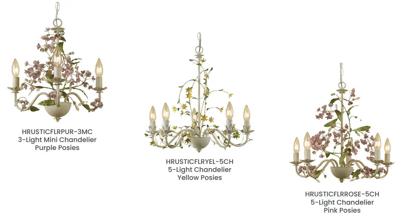 HANOVER HRUSTICFLRYEL-5CH Rustic Floral 5 Light Chandelier Rustic Floral 3 Light Mini Chandelier