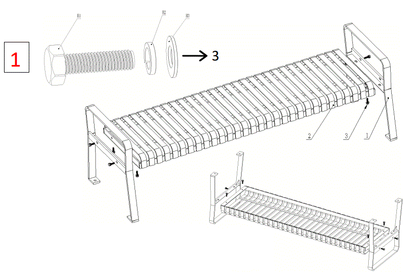 GLOBAL-INDUSTRIAL-262112BKKD-Steel-Park-Bench-without-Back-FIG-1