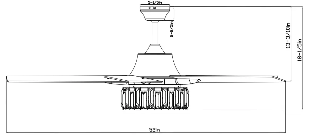 Breezary 29003-BN 52 Inch Ceiling Fan With Light - Dimension