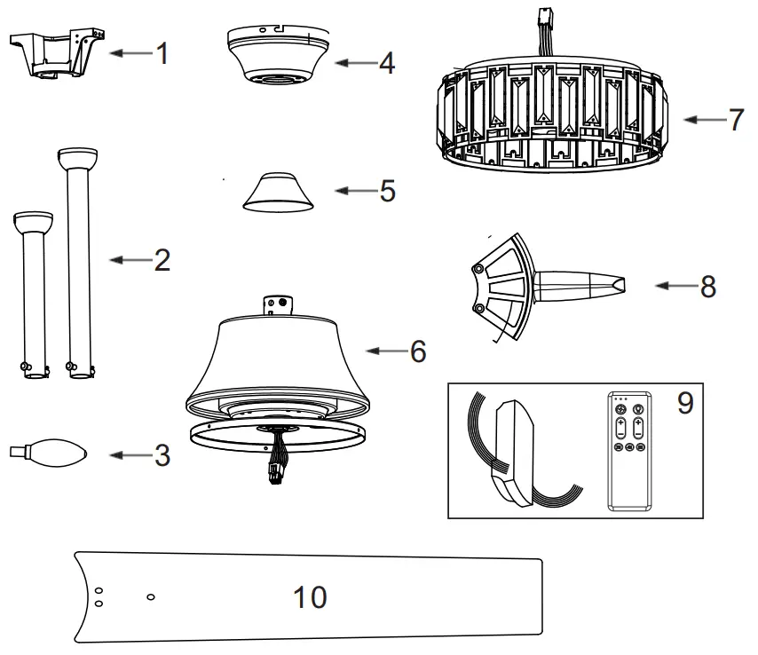 Breezary 29003-BN 52 Inch Ceiling Fan With Light - Fan Parts
