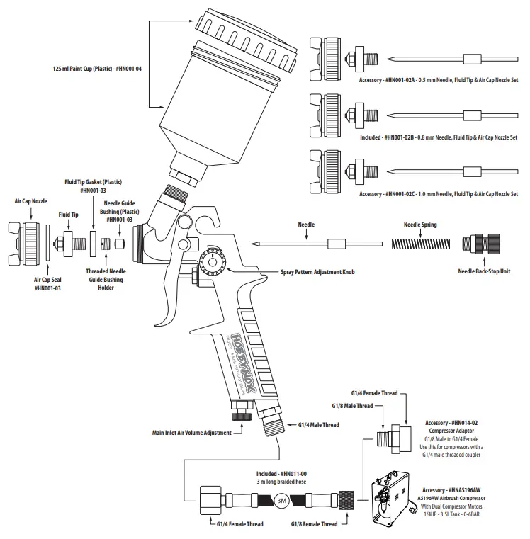 HOBBYNOX RUBY Mini Spray Gun with 0.8mm Nozzle - fig1