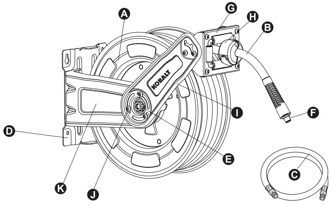 KOBALT SGY AIR266 Pro Retractable Hose Reel with Premium Rubber Air Hose - CONTENTS