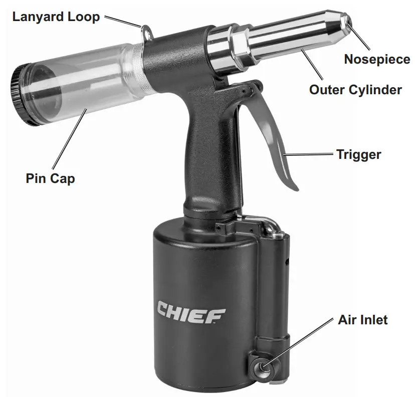 CHIEF 64518 Professional Air Hydraulic Riveter - Controls