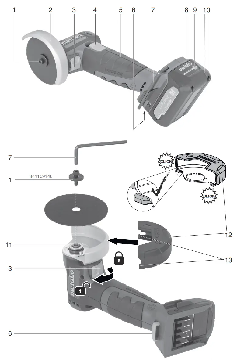 metabo CC 18 LTX BL Cordless Angle Grinder - Parts 1