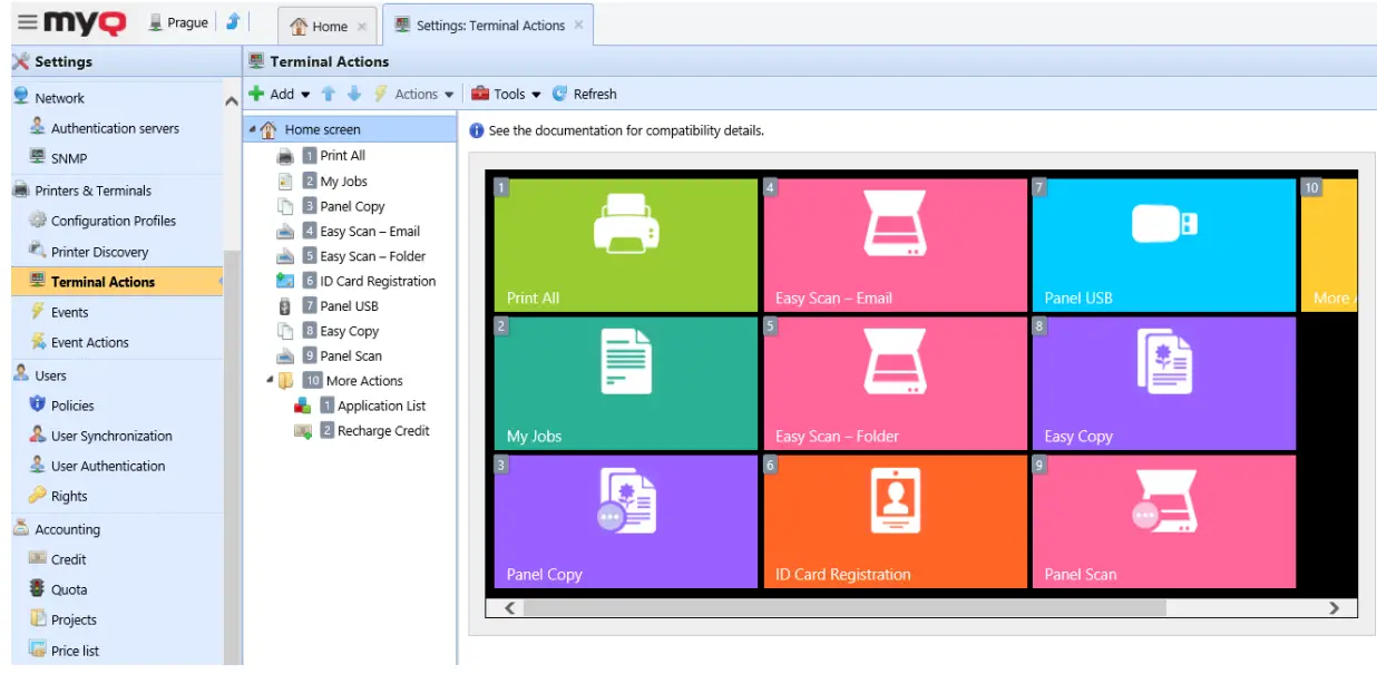 Terminal actions management