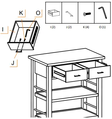 TBFLWH-1404 Trinity Wood Kitchen Cart with Drawers and Tray-fig10