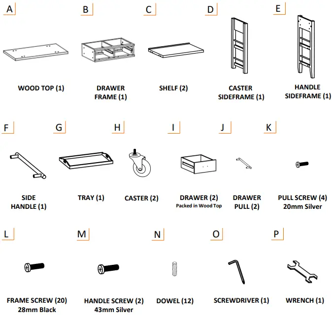 TBFLWH-1404 Trinity Wood Kitchen Cart with Drawers and Tray-fig2
