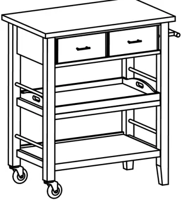 TBFLWH-1404 Trinity Wood Kitchen Cart with Drawers and Tray-product