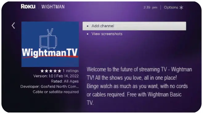 Roku Media Player Streaming Stick - Wightman TV app