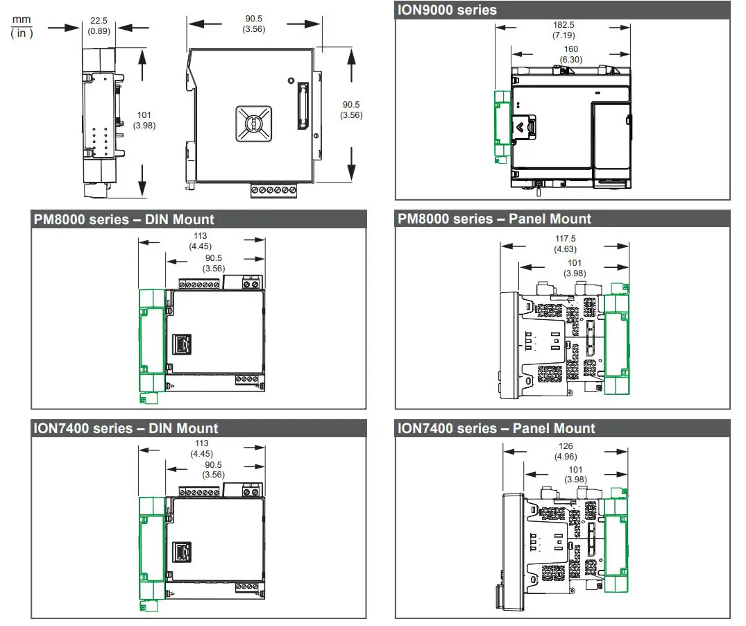 Schneider Electric METSEPMRS4854W PowerLogic Communication Module Instruction Manual - Dimensions