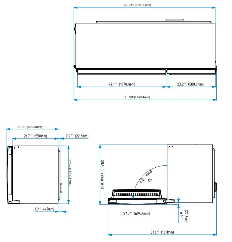 beko BFTF2716SSIM Top Mount Refrigerator - Dimension