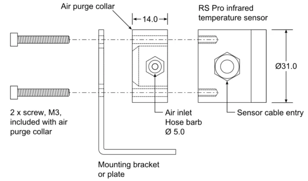 RS PRO 238-7241 Infrared Temperature Sensor with Voltage Output and UART - Air Purge Collar