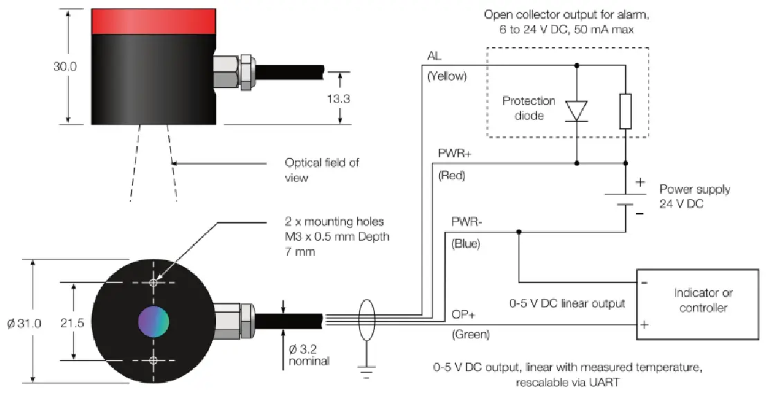 RS PRO 238-7241 Infrared Temperature Sensor with Voltage Output and UART - Dimensions