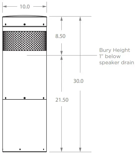 COASTAL SOURCE B10SW8BN 10.0 Bollard Subwoofer - Physical Specifications