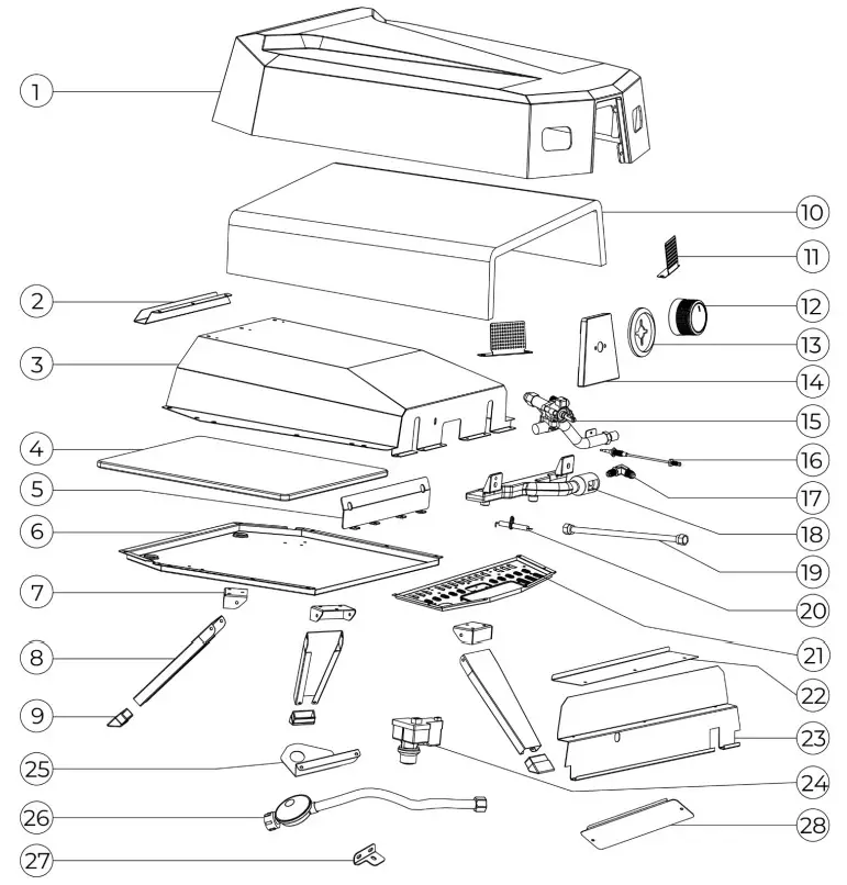 PERMA STEEL PO-40001-BK 12 Inch Countertop Gas Pizza Oven- Exploded View