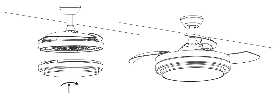 YUHAO YHDC5255W42 Retractable Ceiling Fan with Lights - Light cover