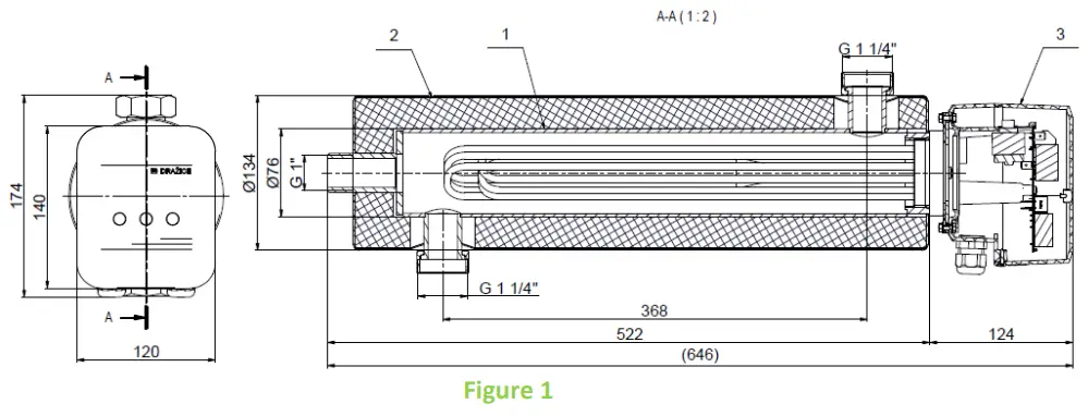 DRU STEVN TJ 2 EHP 6 kW Bivalent Source to Heat Pump - HEATER DIMENSIONS