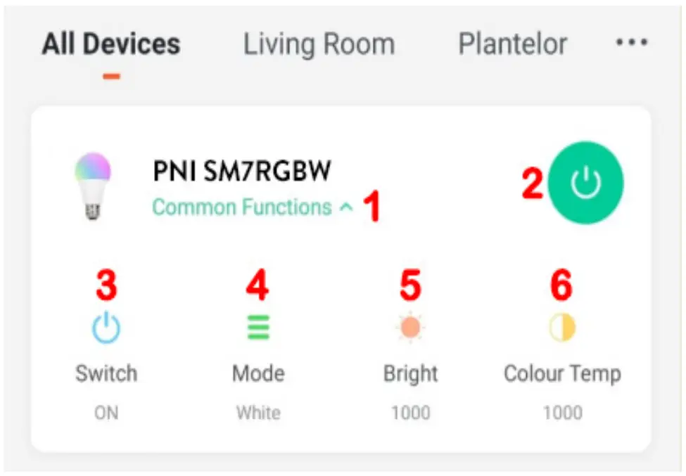 PNI SM7RGBW Wifi Light Bulb - FUNCTION DESCRIPTION