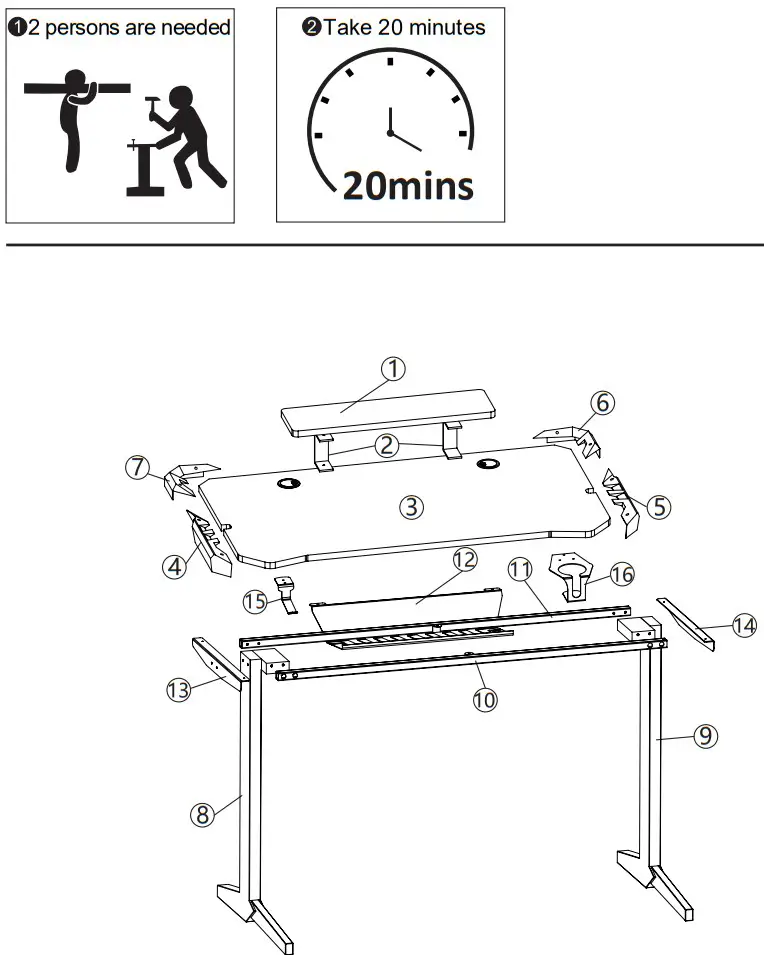 JAXPETY SY18A0264 48 Inch LED Light PC Gaming Desk Monitor Stand - fig