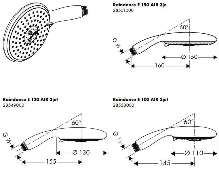 hansgrohe RAINDANCE 150 3jet EcoSmart Hand Shower DN15 - icon 10