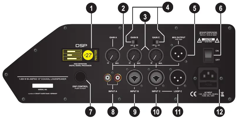 Soundking KC10DXSM01 KC Series Coaxial Monitors - Connection Panel and Features 1