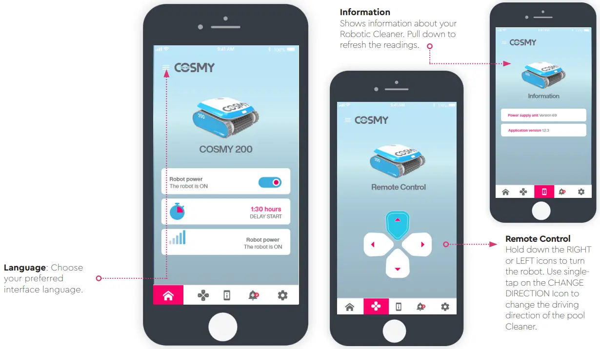 COSMY 100 Robotic Pool Cleaner - Using the App