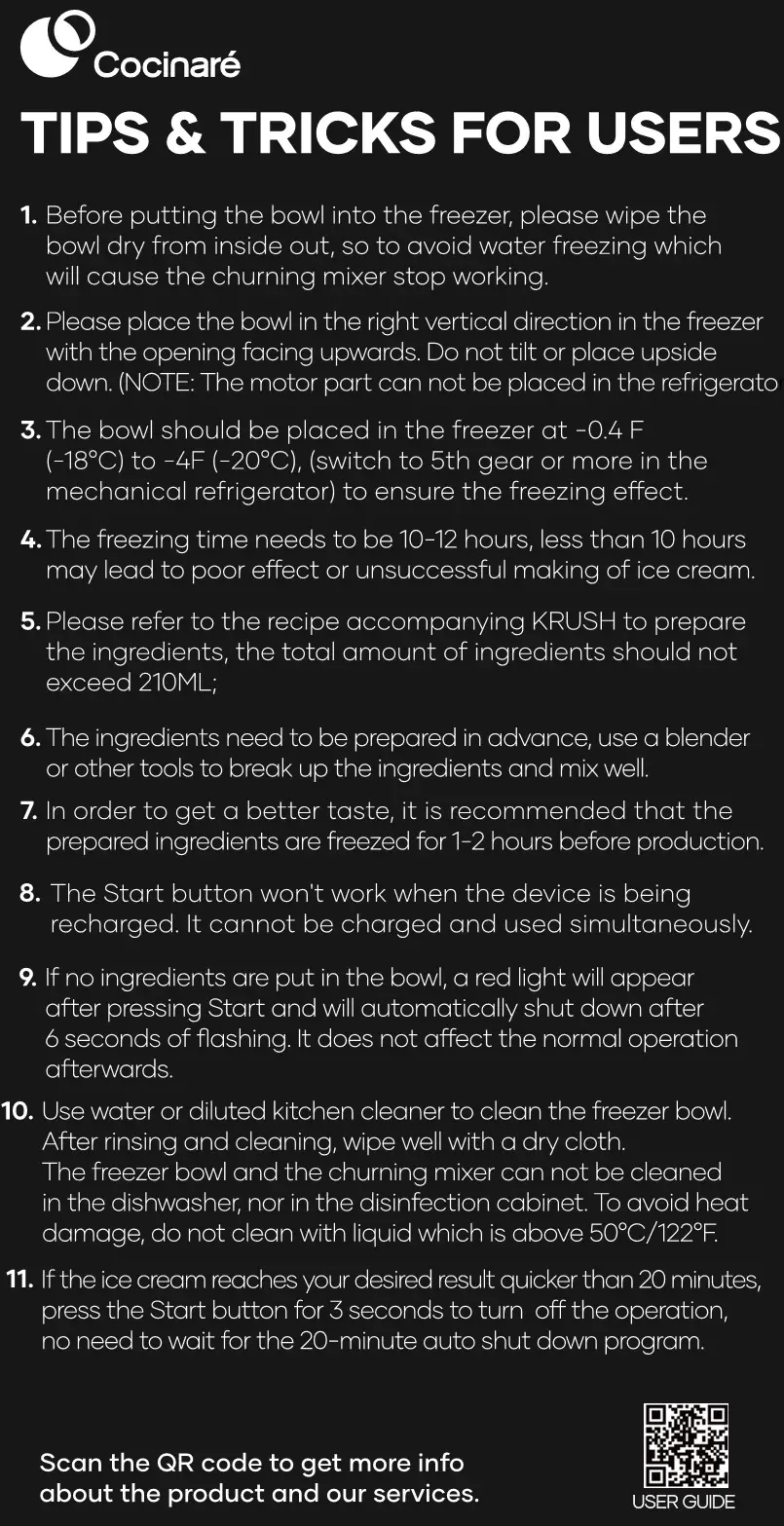 KRUSH Ice Cream Maker User Guide 3