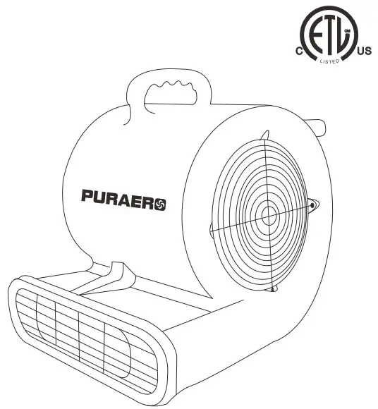 PURAERO PA-330-AM 3 Speed Low Amp Centrifugal Air Mover with Daisy Chain Capability -