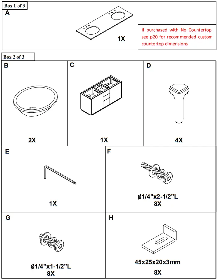 Williams Sonoma Parker 63 Inch Bathroom Vanity - BOX CONTENTS