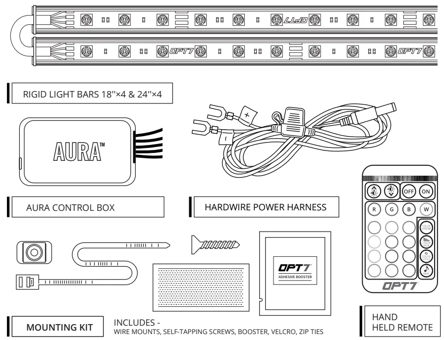 OPT7 V1 Aura RV Underbody with Door Assist Lighting Kit - MAIN COMPONENTS