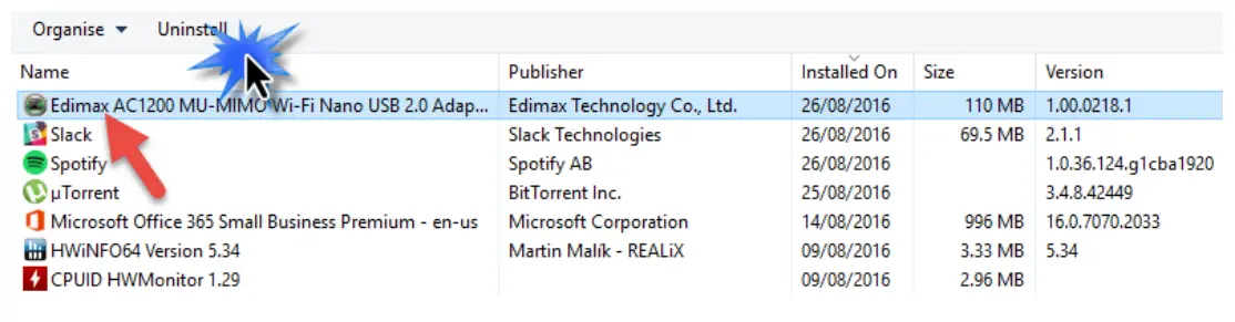 EDIMAX EW 7822ULC UTC Dual Band MU MIMO USB Adapter - Uninstall
