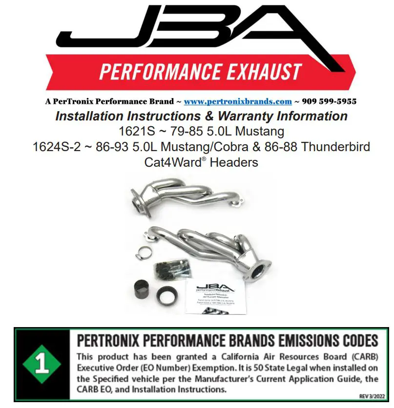 JBA PERFORMANCE EXHAUST 1624S-2 Shorty Stainless Steel Header Instruction Manual